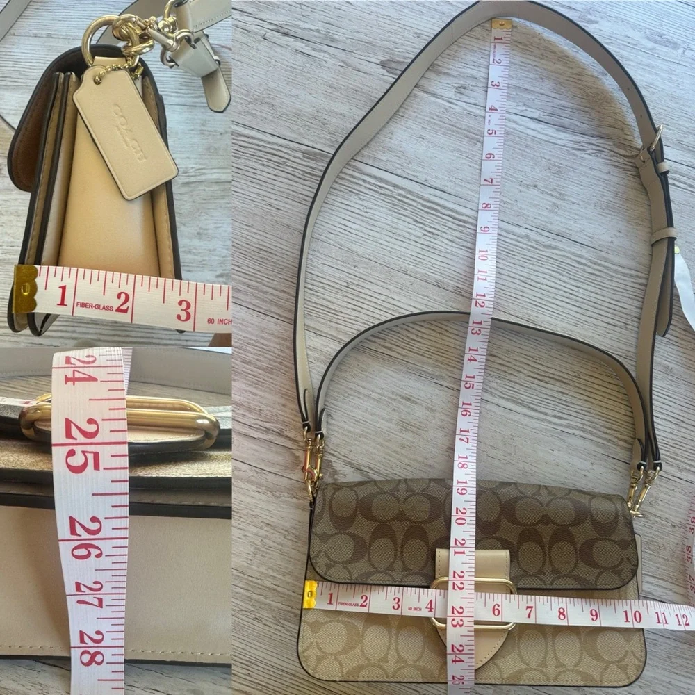 Coach Morgan Crossbody Shoulder Bag Blocked Signature Canvas Gold/Light Khaki